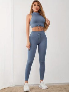 Seamless 2 Pcs Activewear Smooth Textured Fitness Crop Cami and High Band Tummy Flattening <b>Workout</b> Leggings Sourcing Set - Product Image 2