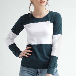 Crew Neck Streetwear <b>Women's</b> Color Blocked <b>Long</b> <b>Sleeve</b> <b>T</b>-<b>Shirt</b> Regular Fit Cotton Knitted Casual Top All Seasons <b>White</b> Navy Blue - Product Image 6