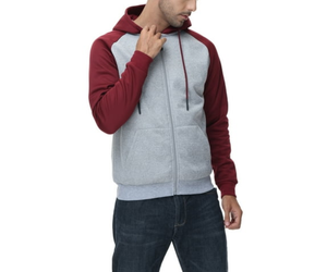 Sudadera con capucha de forro polar para hombre, con bloques de color, estilo casual, con cremallera completa, mangas raglán y bolsillo, ropa deportiva - Product Image 4