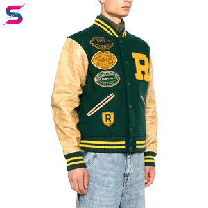 2026 Good Supplier Make Your Own Green Woolen Faux Leather Sleeves Letterman College <b>Baseball</b> Letterman <b>Jackets</b> <b>For</b> Wholesale - Product Image 3