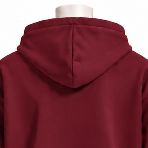 Burgundy Mens <b>Full</b> <b>Zip</b> <b>Hoodie</b> Chenille Letter Patch Heavyweight Fleece Oversized Casual Streetwear Sweatshirt with Kangaroo - Product Image 4
