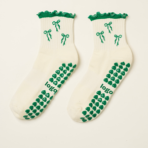 <b>Custom</b> Logo Anti Slip Yoga <b>Socks</b> Crew Ruffle Bow <b>Grip</b> Non Slip Pilates Dance <b>Socks</b> - Product Image 1