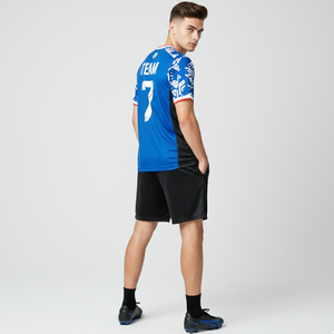 Camiseta de Fútbol de Poliéster con Malla en Azul y Negro, Cuello en V, Manga Corta, Transpirable, Unisex - Product Image 2