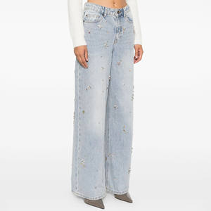 Vaqueros de mujer holgados y modernos con pedrería, estilo urbano, pantalón vaquero baggy para mujer, jeans rectos y elegantes para mujer - Product Image 1