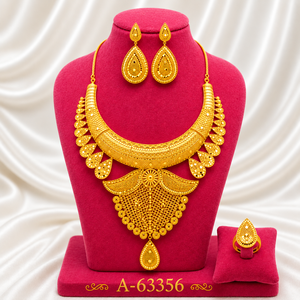 Juego de Joyería Clásico Chapado en Oro de 24K, Collar, Aretes y Anillo con Diseño de Gota de Agua para Mujer, Moda de Boda, Aleación A-63356 - Product Image 1