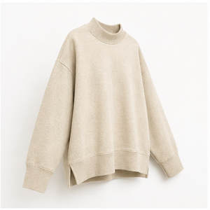 Sudadera personalizada de cuello alto para mujer, color marfil, con mangas de murciélago extragrandes y abertura lateral, WSS-0007 - Product Image 3