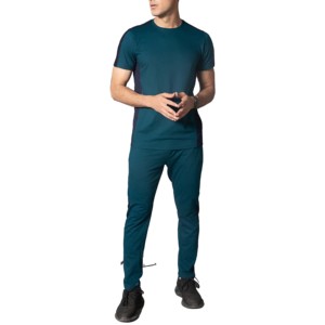 Ensemble de jogging d'hiver pour homme, bleu, col rond, sans manches, couleur unie, sportif, anti-transpiration, coupe régulière, longueur intégrale, 100% coton - Product Image 1