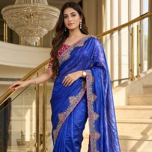 Sari brodé de designer, magnifique et prêt-à-porter, avec pallu brodé Meena et blouse prête à porter, prix de gros par Royal Export - Product Image 3