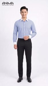 Chemise en bambou rayée bleue et blanche pour homme ANIMA, respirante, décontractée et professionnelle - Product Image 1