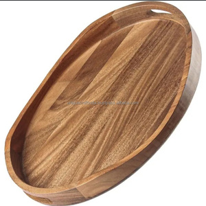 UNIQUE CRAFT INDIA Handmade Solid Wood Serving Tray Carved <b>Side</b> Grips Board Handles Premium Quality Platter <b>Rectangle</b> - Product Image 4
