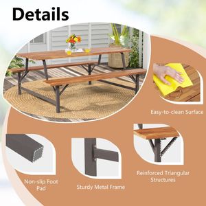 Outdoor 6-Person Picnic <b>Table</b> and <b>Bench</b> <b>Set</b> with 2-Inch Umbrella Hole for Picnics and Gatherings - Product Image 5