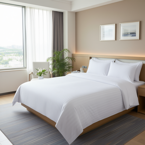 Solid Stripe 300 TC <b>Bed</b> <b>Sheet</b> 60x90 Inch <b>Single</b> Double King Queen Twin Sizes Plain Cotton Hotel Bedding Set for Hospital Use - Product Image 2