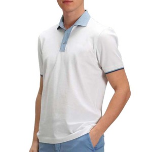 Polo à manches courtes blanc pour homme, couleur unie, décontracté, tricoté, boutonné devant, coupe classique, respirant, en jersey de coton - Product Image 1