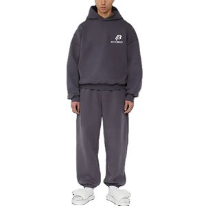Ensemble de survêtement gris à capuche pour homme BULKBEAR, 100 % coton, coupe ample, jogging décontracté avec poches latérales, idéal pour l'automne, personnalisable avec votre logo - Product Image 1