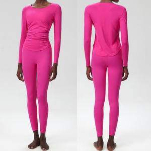 ชุดกีฬาเสื้อยืดผ้าลูลู่สำหรับเด็กผู้หญิง กางเกงเลกกิ้งเอวสูง ชุดออกกำลังกาย แห้งเร็ว ชุดออกกำลังกายสำหรับผู้หญิง - Product Image 2