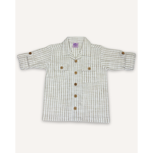 Chemise décontractée en lin pour garçons à rayures beiges et blanches - Product Image 2