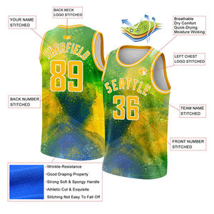 Maillots de basketball personnalisés imprimés haut de gamme – Ensembles respirants grande taille pour l'été, séchage rapide, propriétés antibactériennes, 100 % polyester - Product Image 5