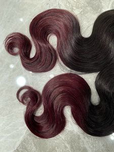วิกผมบ๊อบสีแดงเบอร์กันดี ผมแท้ 100% แบบลอนบอดี้เวฟ วิกผมสั้นสีแดงไวน์ - Product Image 3