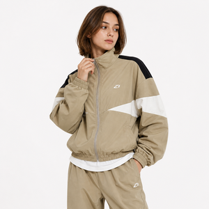 Women’s Beige Color Block Track Men's <b>Jackets</b> Wholesale <b>Lightweight</b> Zip Up Sportswear Training Windbreaker Set OEM Manufacturer - Product Image 2