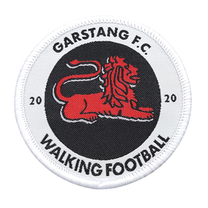 Red Lion Emblem Circular Woven Patch For <b>Jackets</b> And Woven Patch For Hats Featuring Garstang FC Walking Football Text - Product Image 1