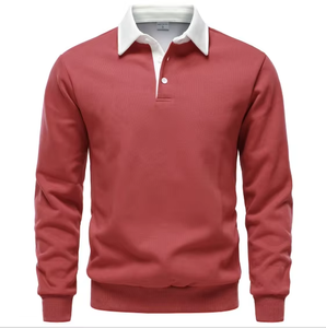 Polo de Manga Larga Verde para Hombre, Color Sólido, Tejido de Punto, Diseño Casual con Botones - Product Image 2