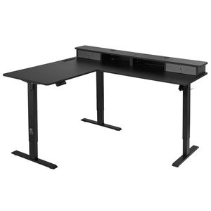 Scrivania da Gaming Angolare a L Regolabile Elettricamente con Doppi Ganci, Cassetti in Tessuto e Supporto CPU per Ufficio - Product Image 1