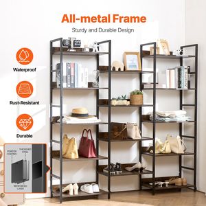 14-Tier <b>Rustic</b> Vintage Industrial Bookshelf Triple Metal Open <b>Shelves</b> Large Freestanding Dis Bookcase & Bookshelves - Product Image 4