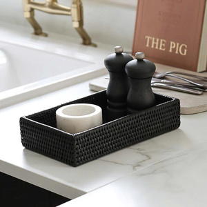 Rectangular Rattan Serving Tray Black Wicker Organizer For Cutlery, Kitchen Tools & <b>Tabletop</b> <b>Storage</b>, Modern And Durable - Product Image 2