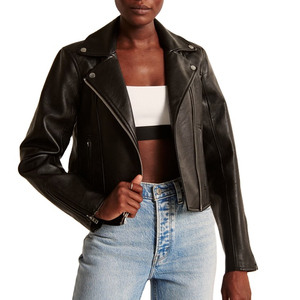 Vestes en cuir courtes à coupe ample, finition premium, fabrication sur mesure, impression de logos, veste en cuir d'agneau pour femmes - Product Image 4