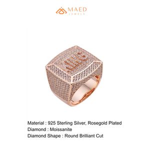 Bague Hip Hop carrée en moissanite plaquée or rose pour homme, bijoux de luxe, mode moderne, cadeau - Product Image 6