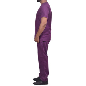 Purple Unisex <b>Scrub</b> <b>Tops</b> Short Sleeve V-Neck Medical Uniforms With Pockets Hospital Use - Product Image 5