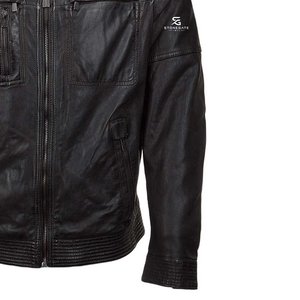 Veste en cuir pour homme de qualité supérieure, véritable peau de mouton, manteau bomber d'hiver, coupe ajustée, style moto, fermeture éclair sur le devant, design avec poches - Product Image 6