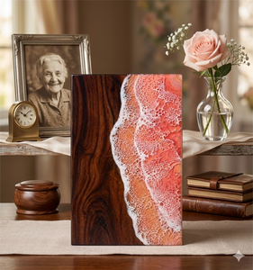 Ocean Wave Resin Cremation Urn Rosewood <b>Memorial</b> Box Custom <b>Keepsake</b> Urn for Adults Home Remembrance - Product Image 1
