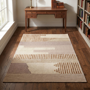 Modern Handcrafted Jute Beige Geometric Anti-Slip <b>Rug</b> <b>Thick</b> <b>Pile</b> Abstract Linear Pattern Textured Area Carpet Living Room - Product Image 5