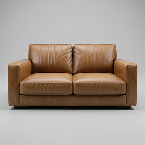 Sofá Moderno de Dos Plazas Tapizado en Cuero Vacuno Genuino, Silueta Cuadrada, Artesanía Premium para Muebles de Sala de Estar - Product Image 1