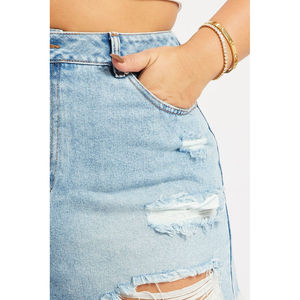 Nouvelle Collection Été Personnalisée – Short en Jean Bleu Clair Unisexe de Haute Qualité, Jupe en Jean Asymétrique Déchirée, Tissu Respirant Ciré à Chaud - Product Image 5