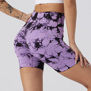 Shorts de Yoga de Cintura Alta Azul Claro, Sin Costuras, Transpirables, Elásticos, de Color Sólido, con Cintura Elástica, Spandex/Nailon - Product Image 4