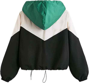 Chaqueta Corta Cortavientos para Mujer con Bloques de Color, Ligera, con Capucha, para Deportes al Aire Libre, Moda Urbana, Impermeable y Resistente al Viento - Product Image 1
