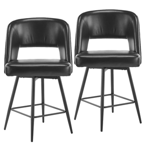 2 Sgabelli Alti Girevoli in PU Nero con Schienale Aperto e Gambe in Metallo, Design Moderno per Cucina e Bar di Casa - Product Image 2