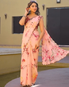 Sari de Georgette Bordado y Estampado KV, Estilo Bollywood - Product Image 3