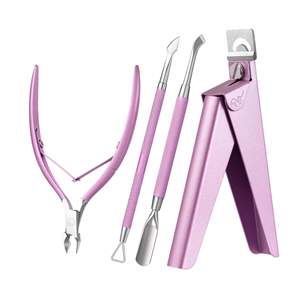 Kit de coupe-cuticules en acier inoxydable, pousse-cuticules et dissolvant double face, coupe-ongles acrylique, outils de manucure et pédicure 4-en-1 pour la maison et le salon - Product Image 1