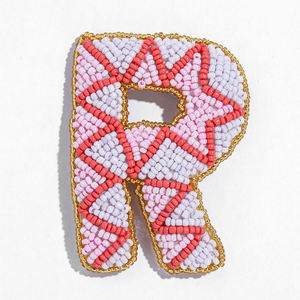 Handmade Canvas Beaded Letter R Keychain <b>Charm</b> Red and Mint Green Embroidery Craft Decorative Accessory Christmas - Product Image 2