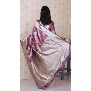 Sari de Seda Suave Rosa Coral Banarasi Jaal Meenakari Zari Tejido a Mano con Elegante Diseño Indio de Elite Weaves 650g - Product Image 4