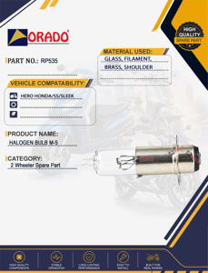 หลอดไฟฮาโลเจน Hero Honda SS Sleek M5 คุณภาพส่งออก สำหรับอะไหล่รถจักรยานยนต์ อินเดีย ออราโด - Product Image 1