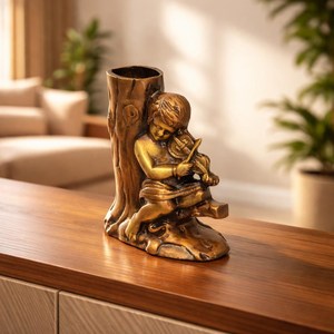 SHUBHAM Brass <b>Pen</b> Holder Figurine <b>Gold</b> Plated Polished Decorative Desk Organizer Religious Style Home Decoration - Product Image 4