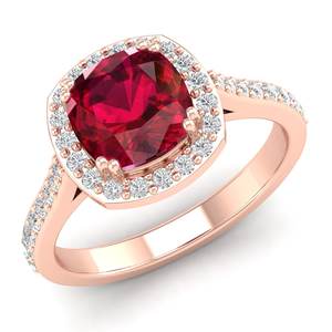 แหวนเพชรรูบี้ทรงคุชชั่น 2 กะรัต ทองคำแท้ 14K งานแฮนด์เมด REYES ประดับด้วยเพชรโมอิสซาไนต์ทรงกลม ได้รับการรับรองจาก GRA สำหรับผู้หญิง - Product Image 2