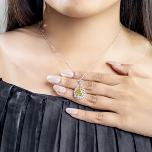 Collier de luxe en argent avec zircon taille poire et halo, ensemble de bijoux de mariage pour femme, plaqué rhodium, excellents bijoux, pendentif goutte d'eau - Product Image 4