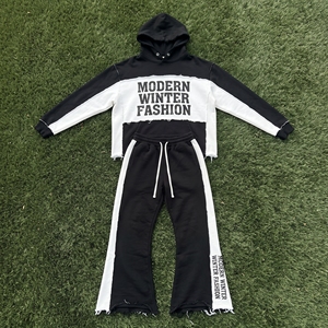 Ensemble de survêtement Street Fashion à bords bruts avec sweat à capuche coupe ample et pantalon de jogging, 100% coton molletonné - Product Image 6