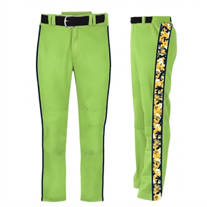 Pantalones de Béisbol Verde Lima de Primera Calidad, Franja Lateral con Nombre del Jugador, Uniforme Deportivo Resistente, Transpirable, 100% Poliéster - Product Image 1