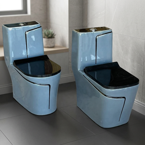 Inodoro de Cerámica Moderno Azul y Negro de Una Pieza con Tanque Oculto para Uso Decorativo en Baños y Lavaderos - Product Image 2